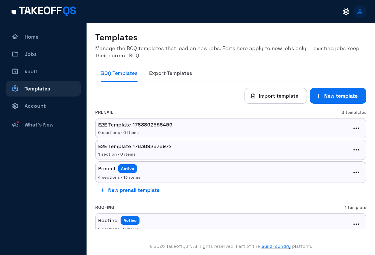 Import template on BOQ Templates