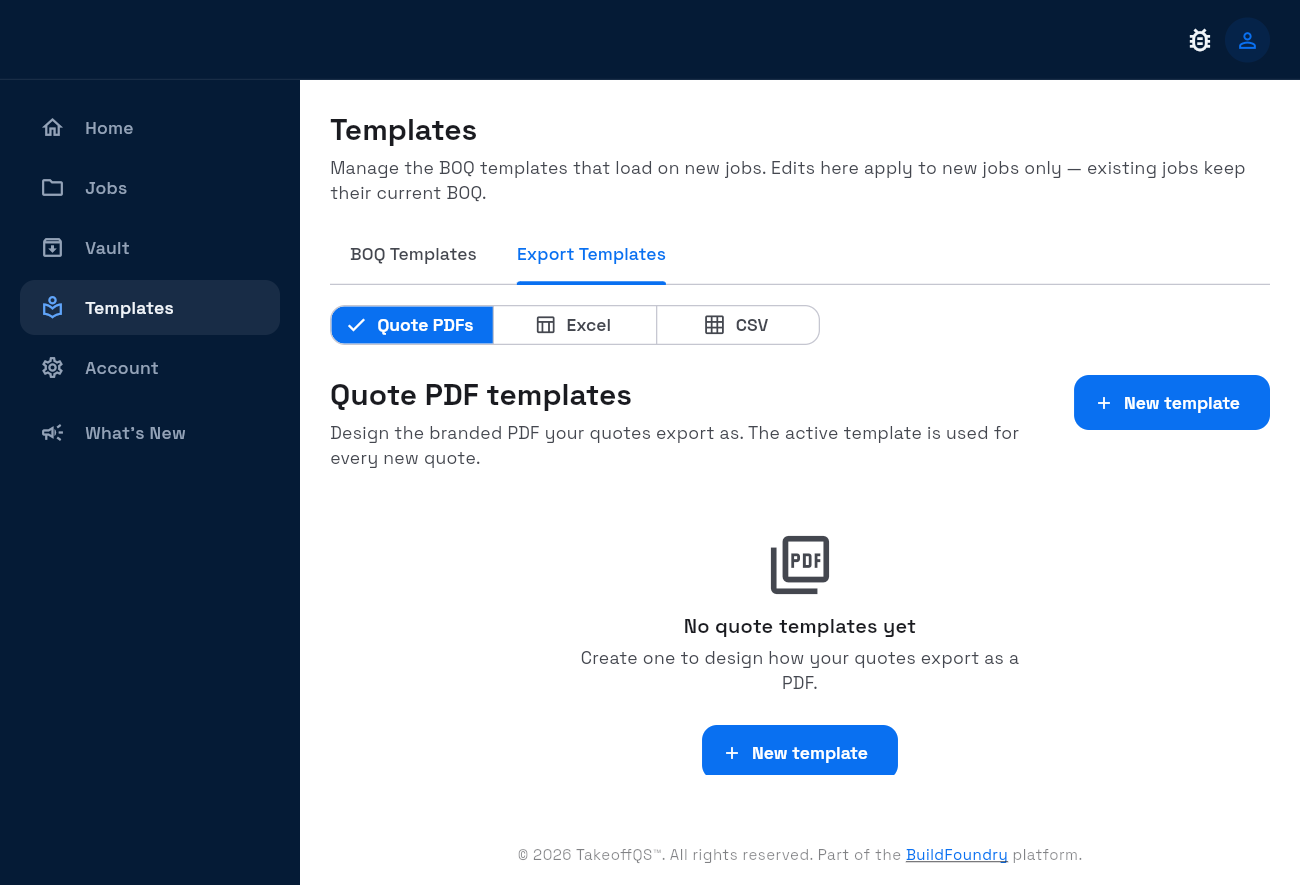 Export Templates tab