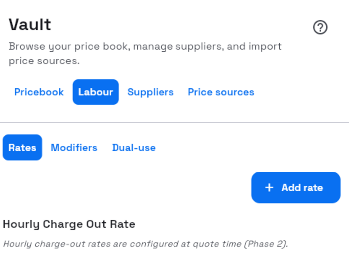 Labour rates in the Vault