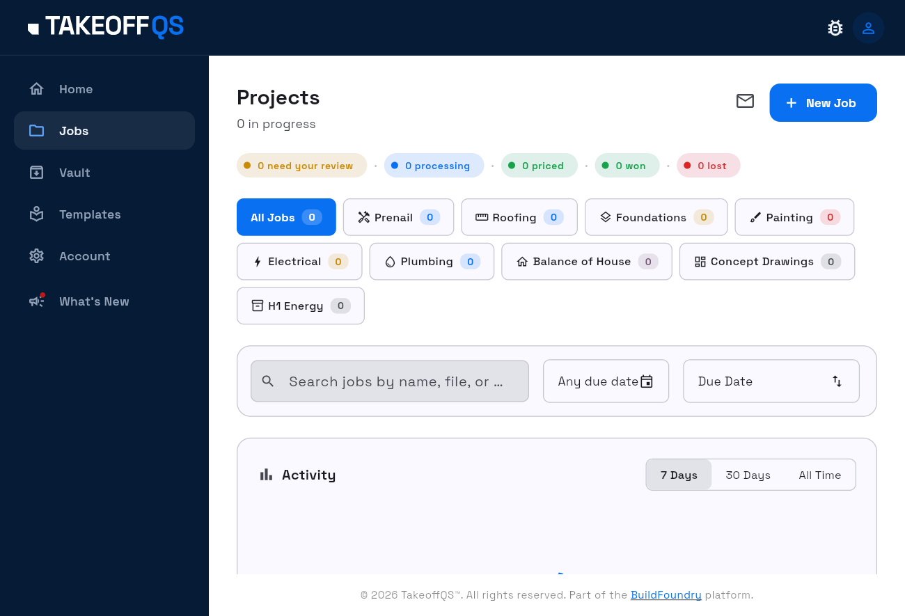 Projects list — open a job to reach Measure